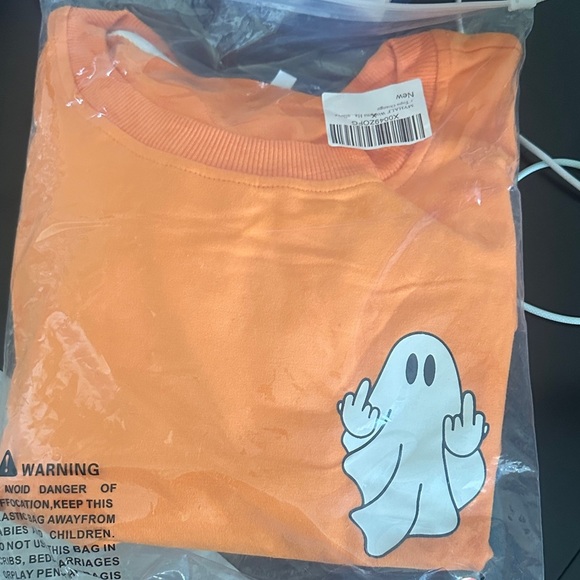 Orange Ghost Print Men's Sweater - Picture 4 of 5